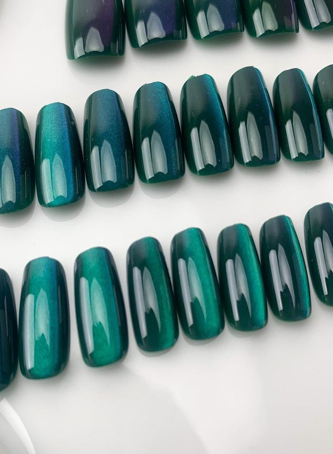 TOGZOM Dark Green Press on Nails Short Square Fake Nails Cat Eye Acrylic Nails Ombre Artificial Glue on Nail Glossy False Nails Xmas Stick on Nail for Women Manicure 30Pcs - Image 4